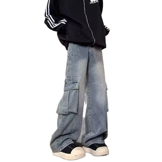 Wide leg workwear jeans for men in autumn