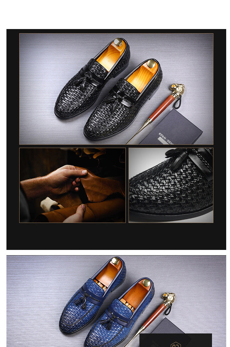Tassel Plaid Men New Loafers Weaving Comfortable Soft Leisure Leather Shoes Fashion Sapato Masculino