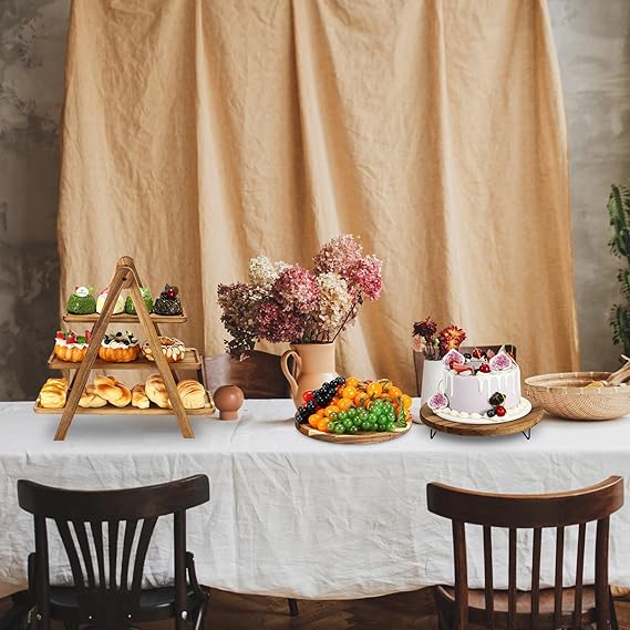 Wooden Dessert Table Ornaments Display Shelf Cold Meal Tea Break Table Tableware High Foot Cake Fruit Plate Solid Wood Tray