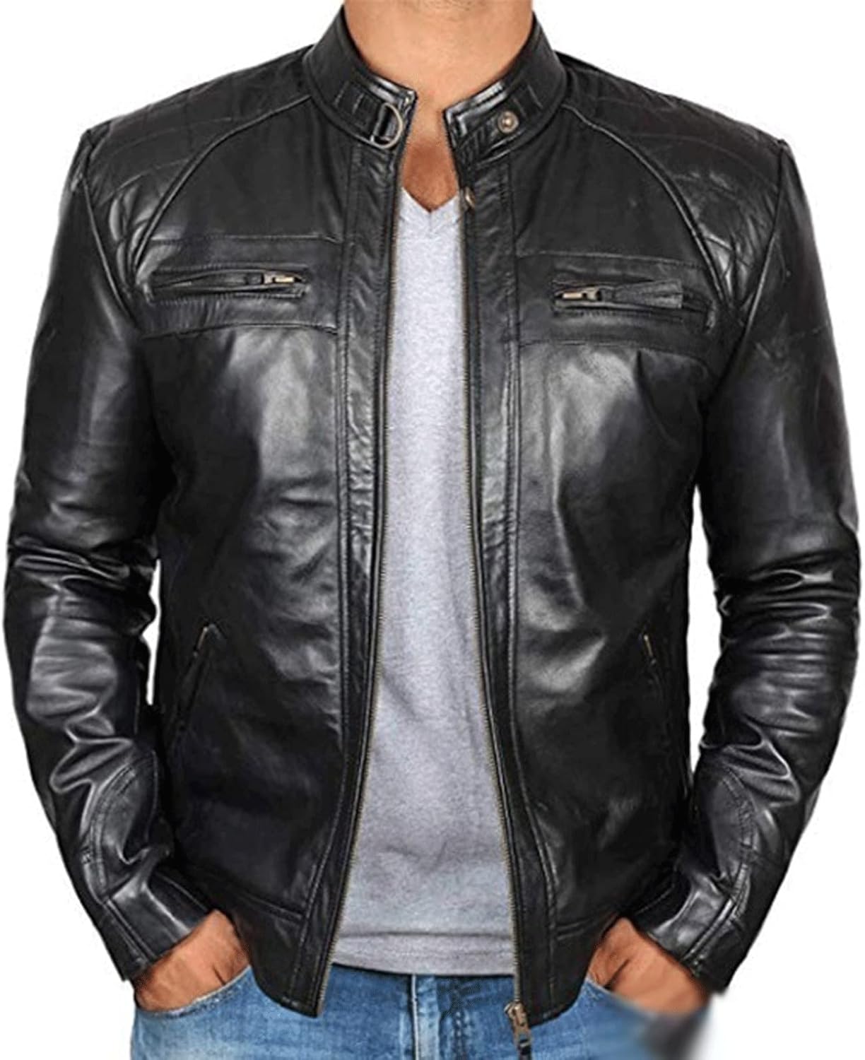 Foreign Trade European And American Men's Leather Jacket Men's Teenager's Collar Punk Men's Motorcycle Leather Jacket E8U533