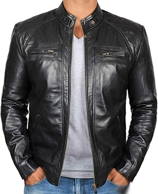 Foreign Trade European And American Men's Leather Jacket Men's Teenager's Collar Punk Men's Motorcycle Leather Jacket E8U533