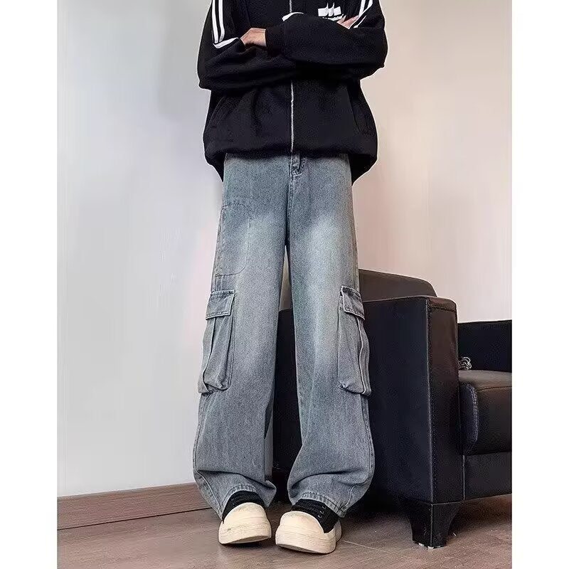 Wide leg workwear jeans for men in autumn