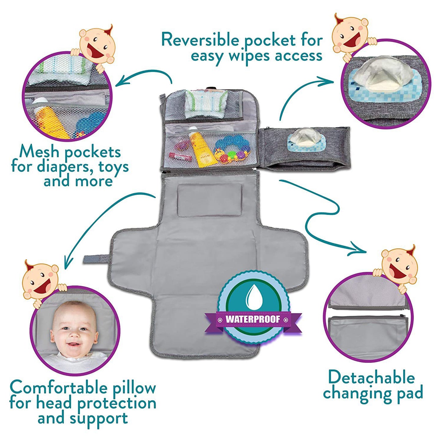 Multi-functional baby diaper changing bag storage