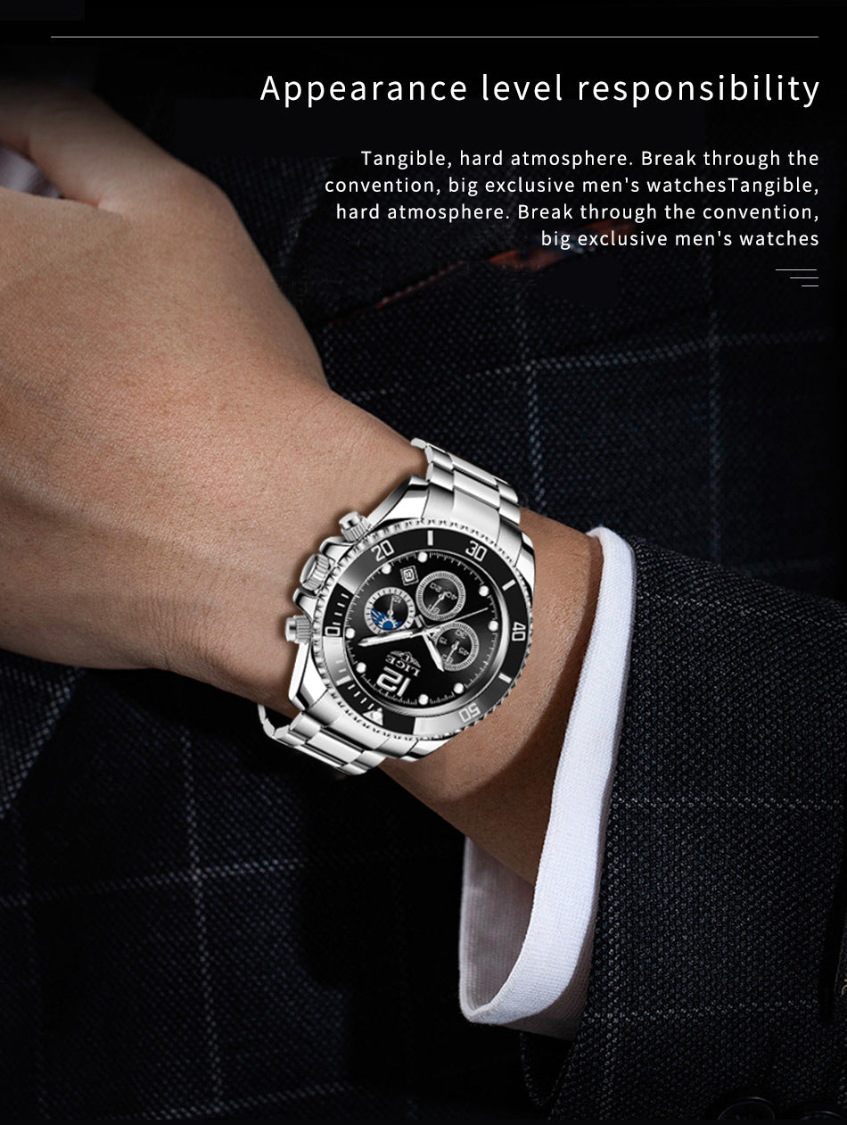 New Quartz Watch Men's Sports Waterproof Watch Multifunctional Chronograph