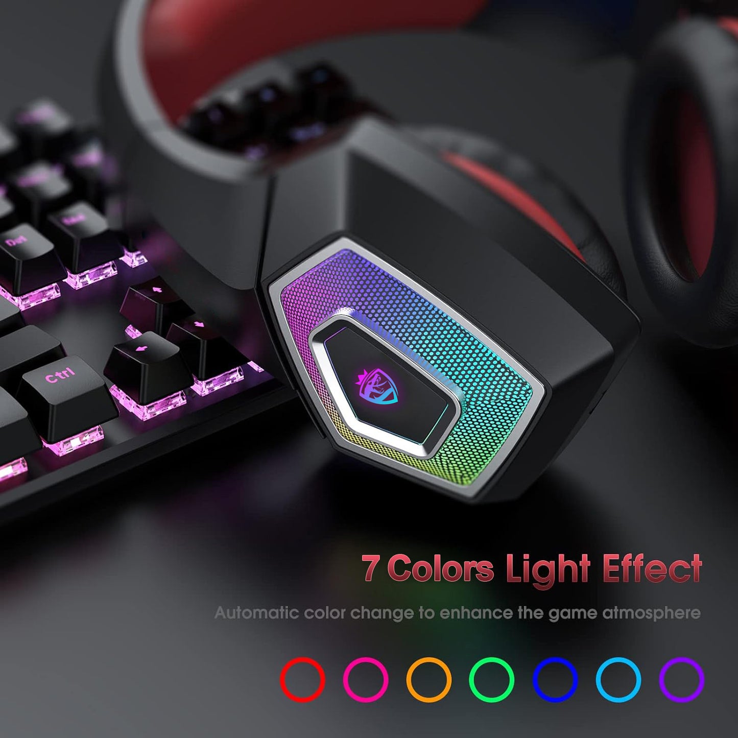 Head mounted gaming headphones colorful RGB wired computer headphones game controller headphones