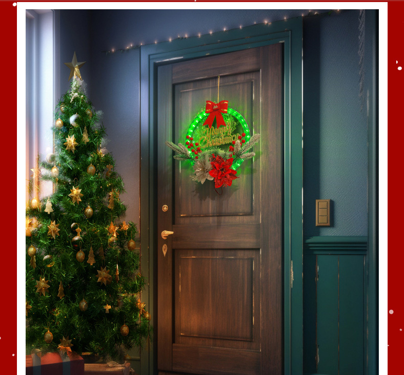 Christmas wreath lights, simulated red fruits, pine needles, decorative ornaments, window display items, ornaments