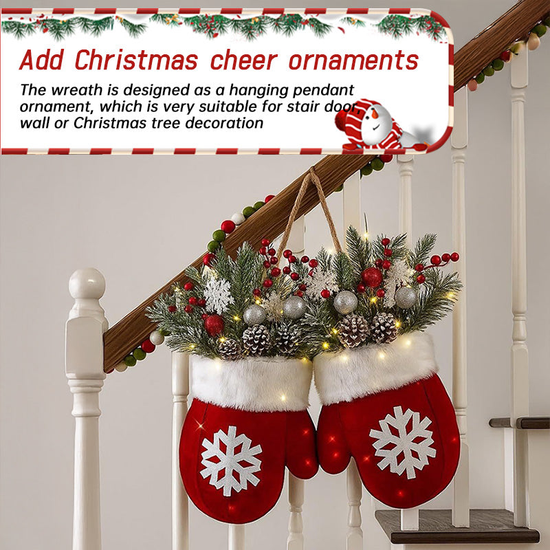 Creative Glove-Shaped Christmas Garland - Faux Flower Crown, Door/Window Decor, Door Sign for Christmas Parties