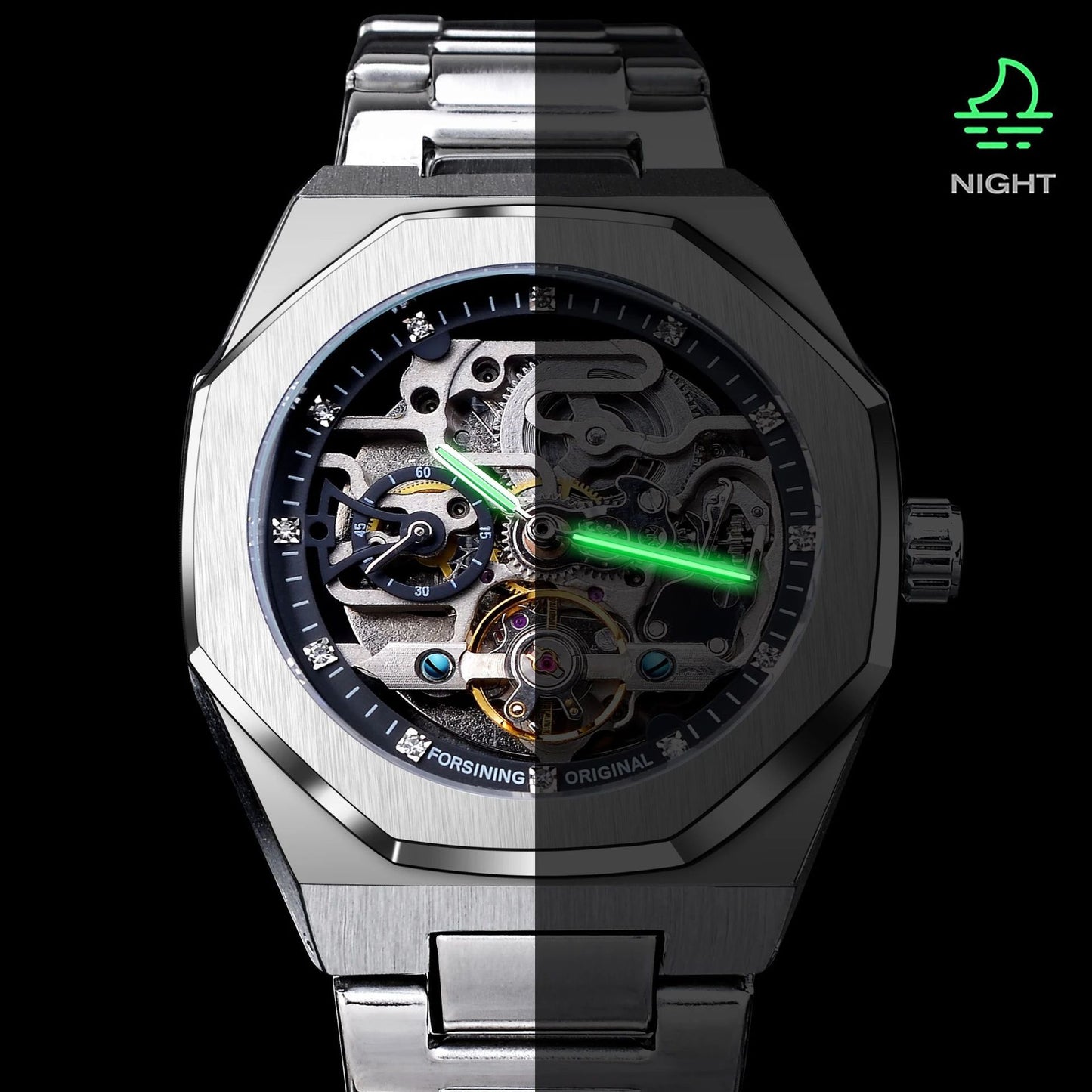 Men's fashionable skeletonized mechanical watch