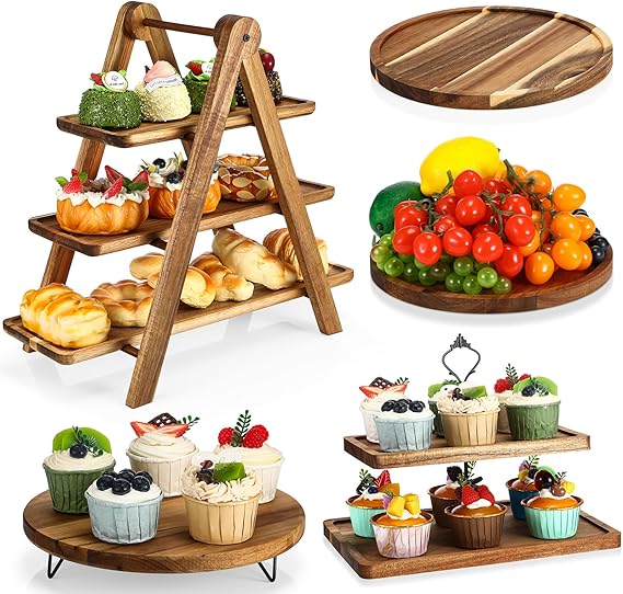 Wooden Dessert Table Ornaments Display Shelf Cold Meal Tea Break Table Tableware High Foot Cake Fruit Plate Solid Wood Tray