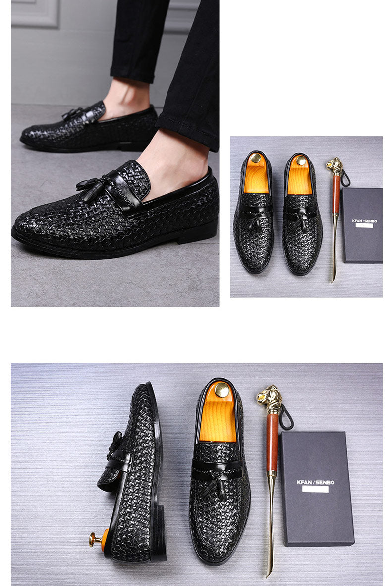 Tassel Plaid Men New Loafers Weaving Comfortable Soft Leisure Leather Shoes Fashion Sapato Masculino
