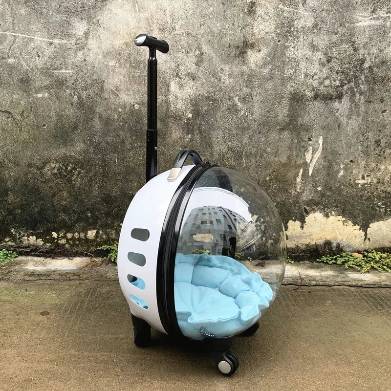 Rolling Pet Travel Trolley with Wheel, Transparent Capsule, Pink, Green, Puppies, Dogs, Cat Carriers Bag, 5-20Kg