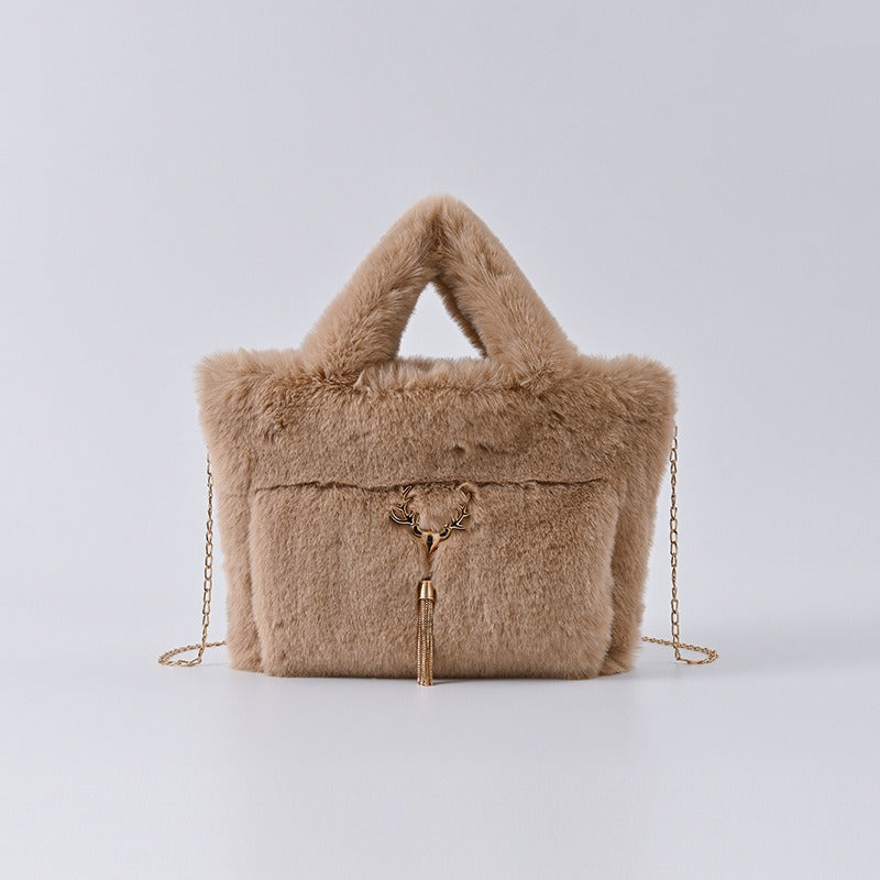 New Women's Imitation Rabbit Hair Handbag Plush Shoulder Bag Casual Versatile Imitation Crossbody Bag Fashion Large Capacity Bag