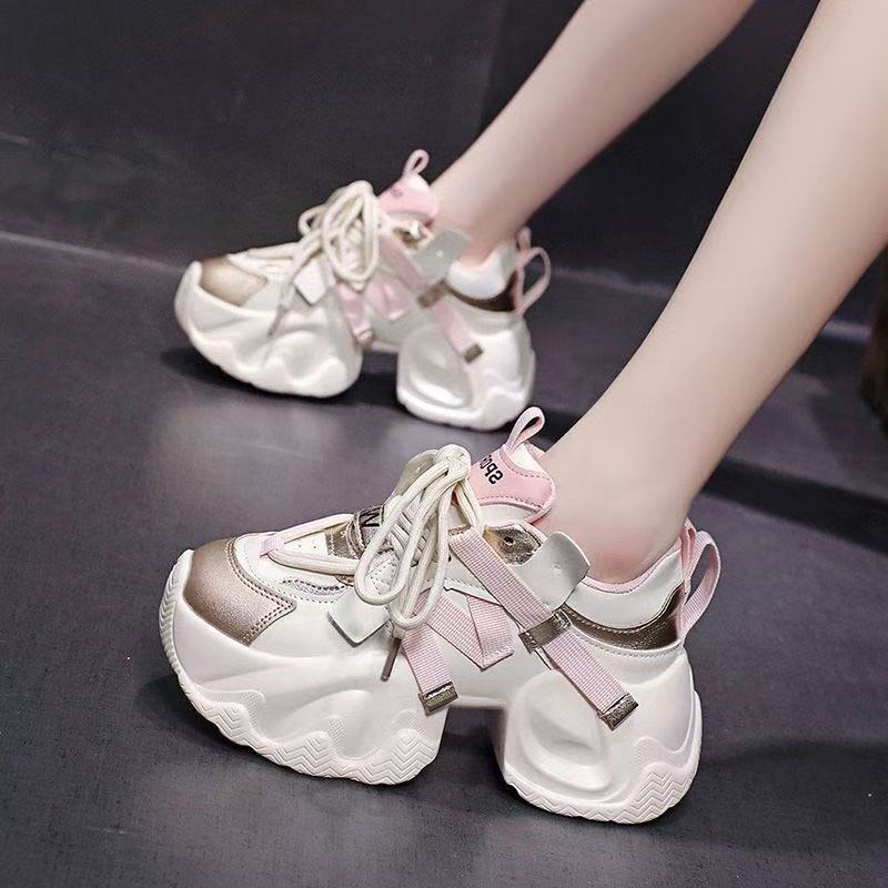 Women's Black Gold Contrast Casual Sneakers with Thick Sole