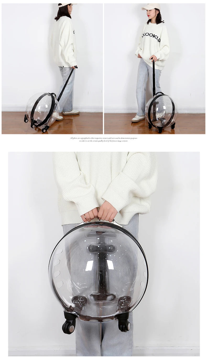 Rolling Pet Travel Trolley with Wheel, Transparent Capsule, Pink, Green, Puppies, Dogs, Cat Carriers Bag, 5-20Kg