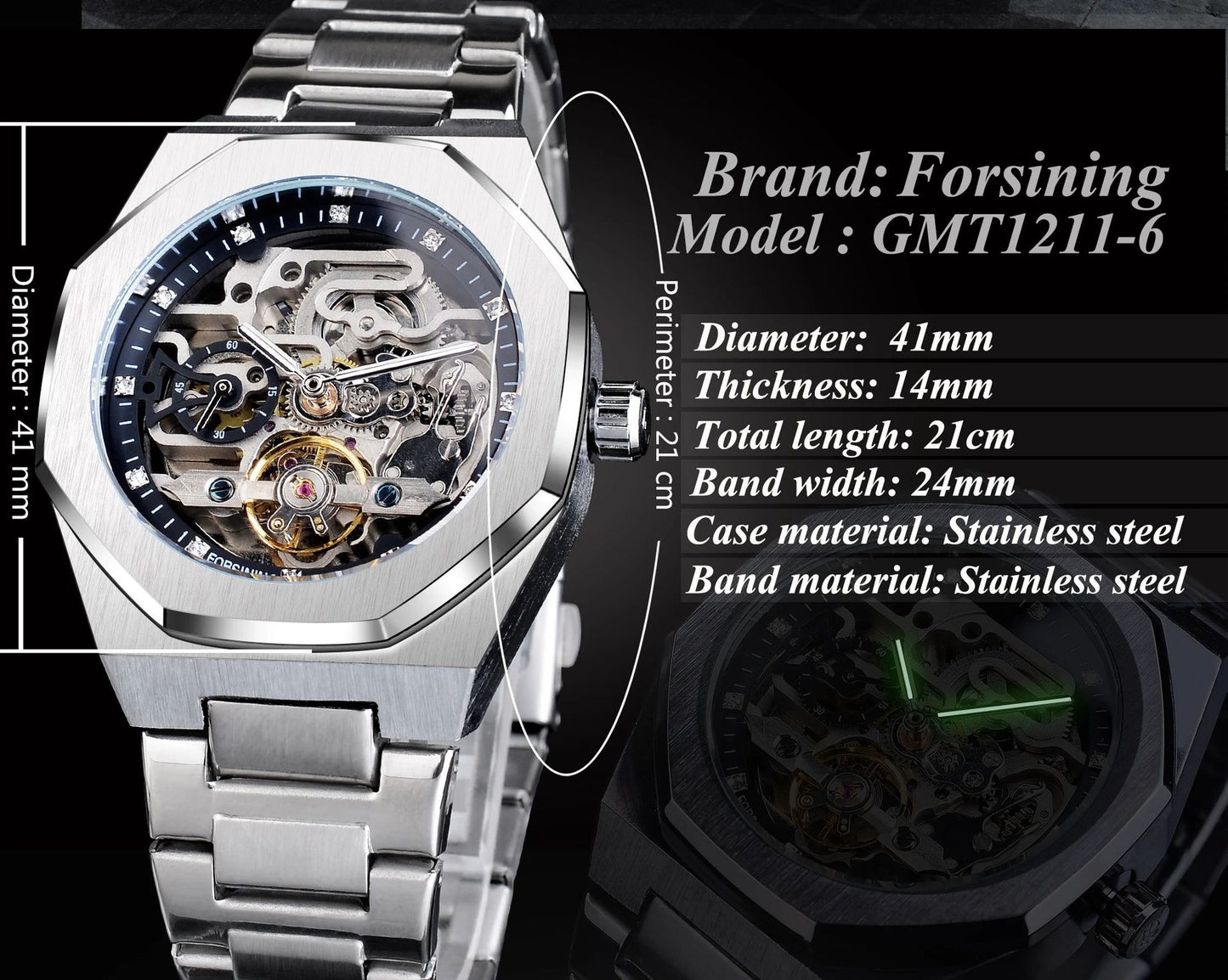Men's fashionable skeletonized mechanical watch