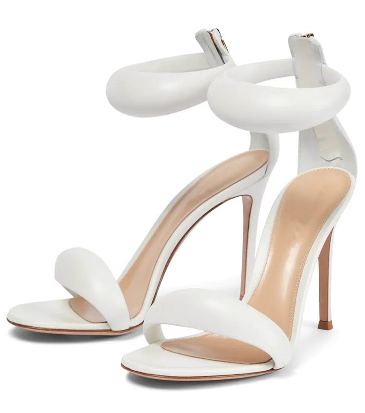 A single strap high heel thin heel sandal