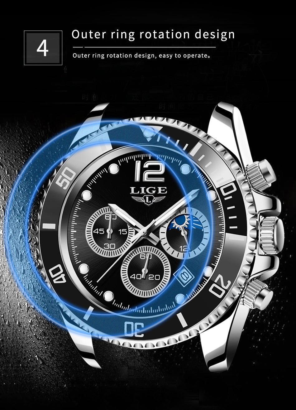New Quartz Watch Men's Sports Waterproof Watch Multifunctional Chronograph