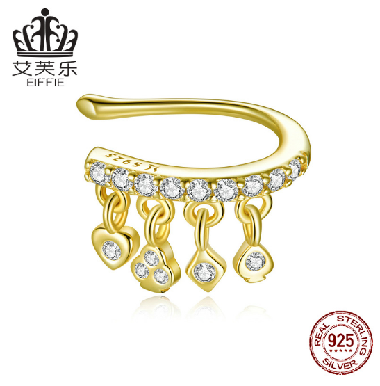 Original Ear Clip Single Sterling Silver S925 Earrings Playing Card Elements Inlaid Zircon Plated Real Gold Earrings