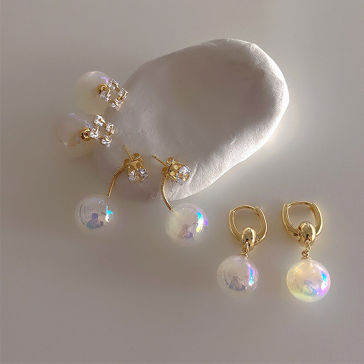 Pearl Metal Zircon Stud Earrings Women's Personality Simple and Versatile Temperament Fashion Earrings