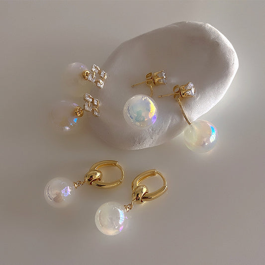 Pearl Metal Zircon Stud Earrings Women's Personality Simple and Versatile Temperament Fashion Earrings