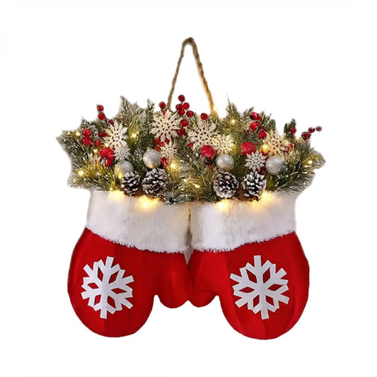Creative Glove-Shaped Christmas Garland - Faux Flower Crown, Door/Window Decor, Door Sign for Christmas Parties