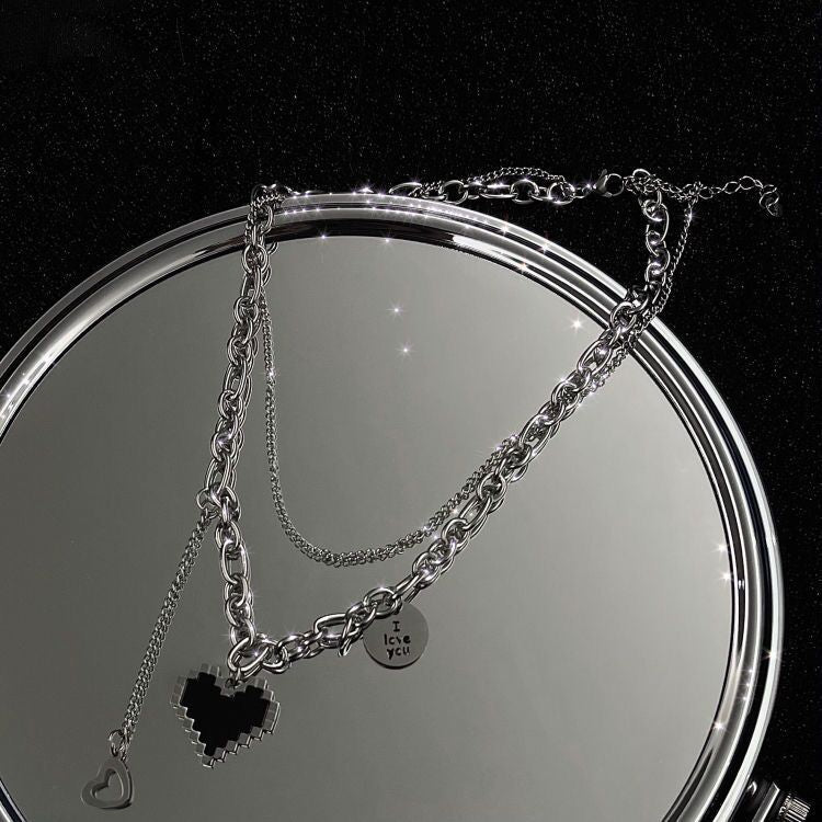 Titanium Steel Does Not Fade Black Love Necklace Ladies Summer Ins Hip-Hop Niche Design Decorative Pendant Collarbone Chain