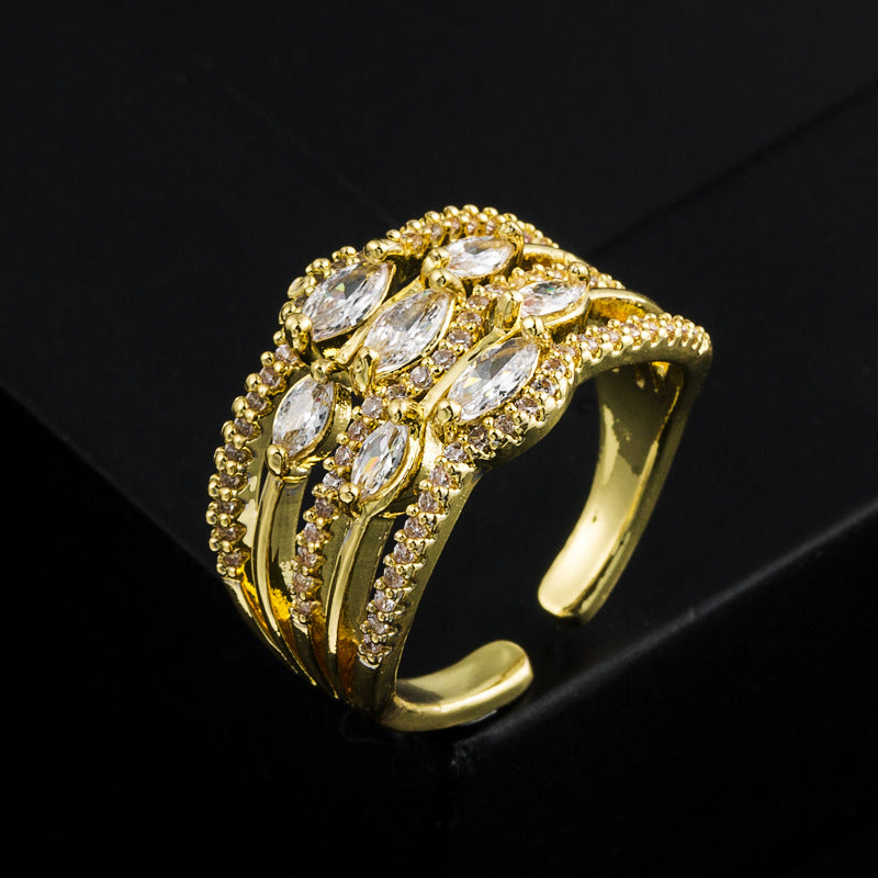 Ins New Copper Gold-Plated Micro-Set Zircon Adjustable Opening Creative Personality Hip-Hop Ring For Men And Women