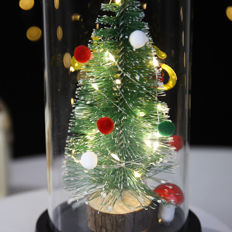 Christmas Gift LED Light Illumination Decorative Ornament Mini Christmas Tree Deer Glass Cover