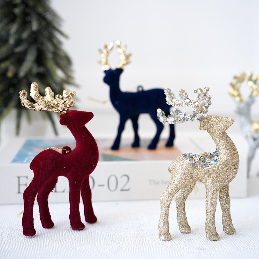 Christmas Deer Pendant Christmas Tree Decoration Sparkling Pink Plush Deer Ornament