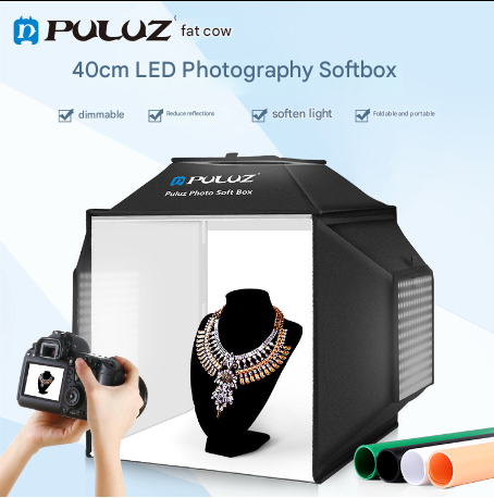 Puluz Fat Cow 40cm Foldable Photography Softbox Small Photo Studio Photography Box With 4 Color Pvc Background Boards