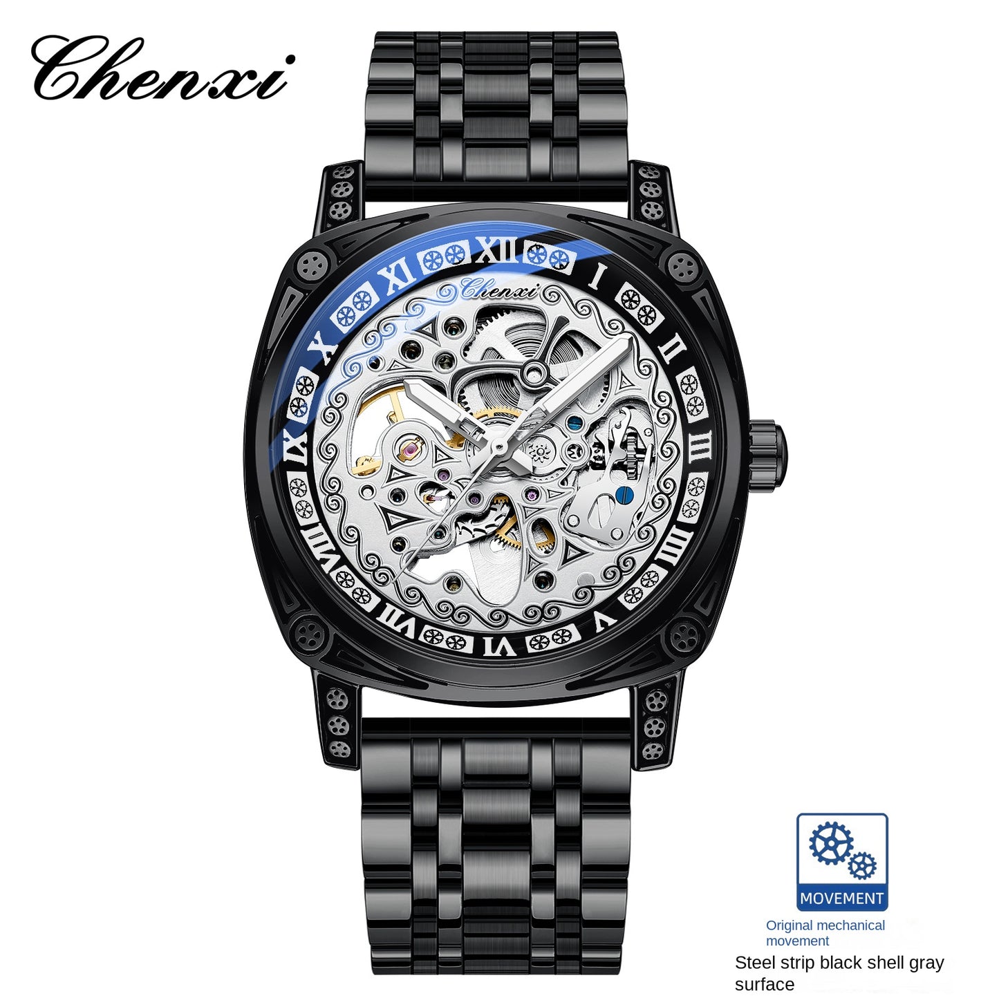 Vintage Engraved Mechanical Watch Men's Leather Waterproof Hollow-Out Fashion Style Men's Watch