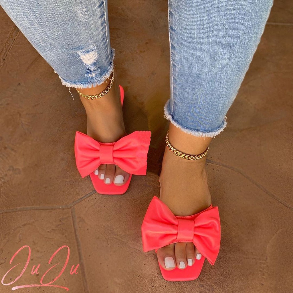 Women's Sandals Bowknot  Flat Slippers Casual Beach Indoor&Outdoor Shoes