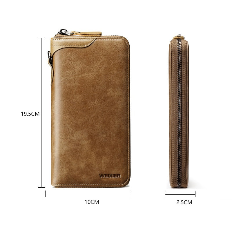 New Come Fashion Vintage Long Style Split Leather Men Wallet Soft For Business Casual Men Wallet Clutch Bags High Quality