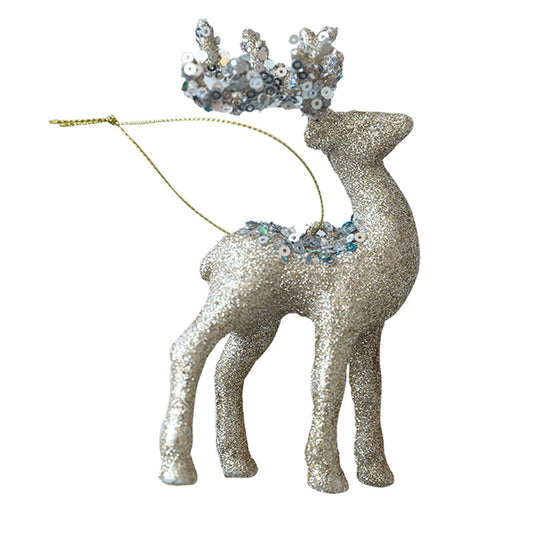 Christmas Deer Pendant Christmas Tree Decoration Sparkling Pink Plush Deer Ornament