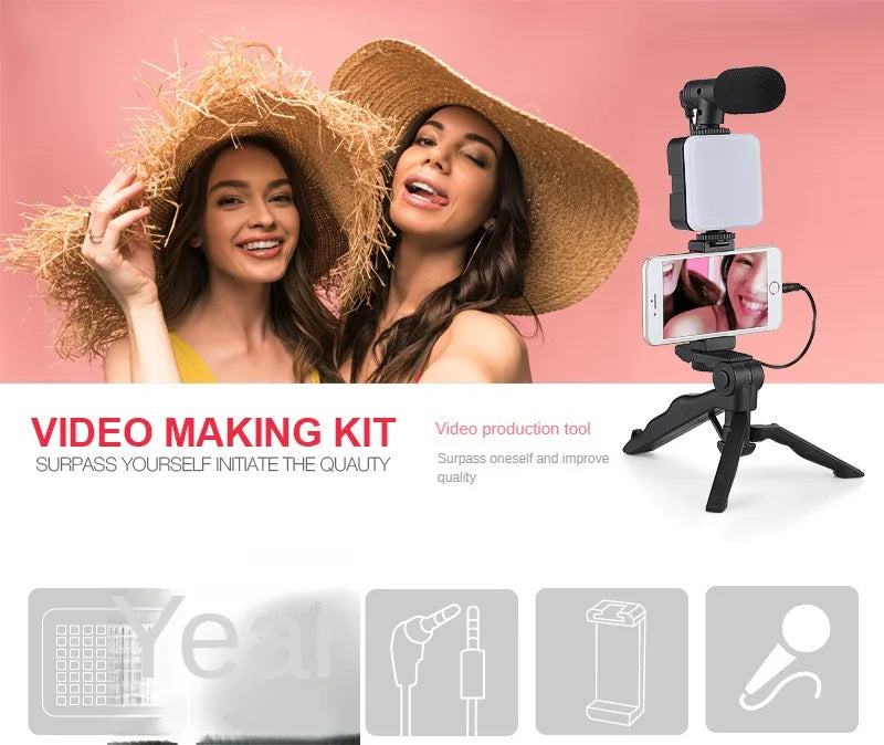 Vlogging kit for mobile phone tripod 36 led fill light and mini microphone for live stream, video TikTok YouTube