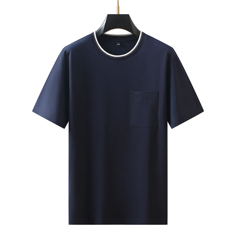 Short Sleeve T-Shirt Men Color Block Pocket Base Layer Men's Top