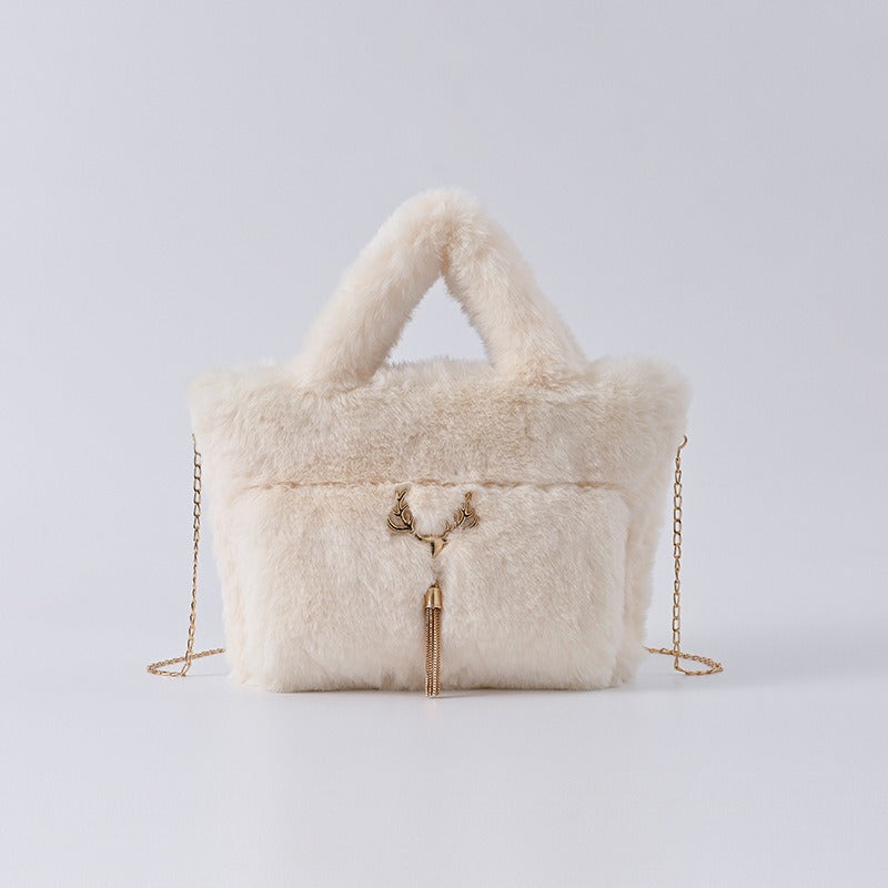 New Women's Imitation Rabbit Hair Handbag Plush Shoulder Bag Casual Versatile Imitation Crossbody Bag Fashion Large Capacity Bag