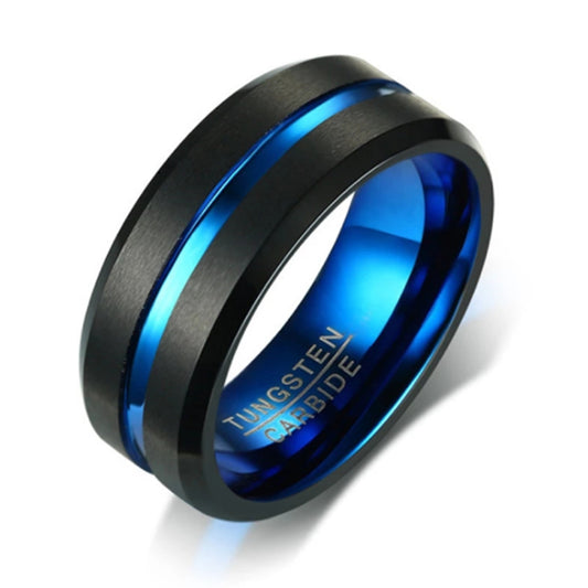 Elegant Two Color Tungsten Steel Ring Simple Slotted Electric Black Pull Sand Surface Blue Tungsten Gold Men's Ring