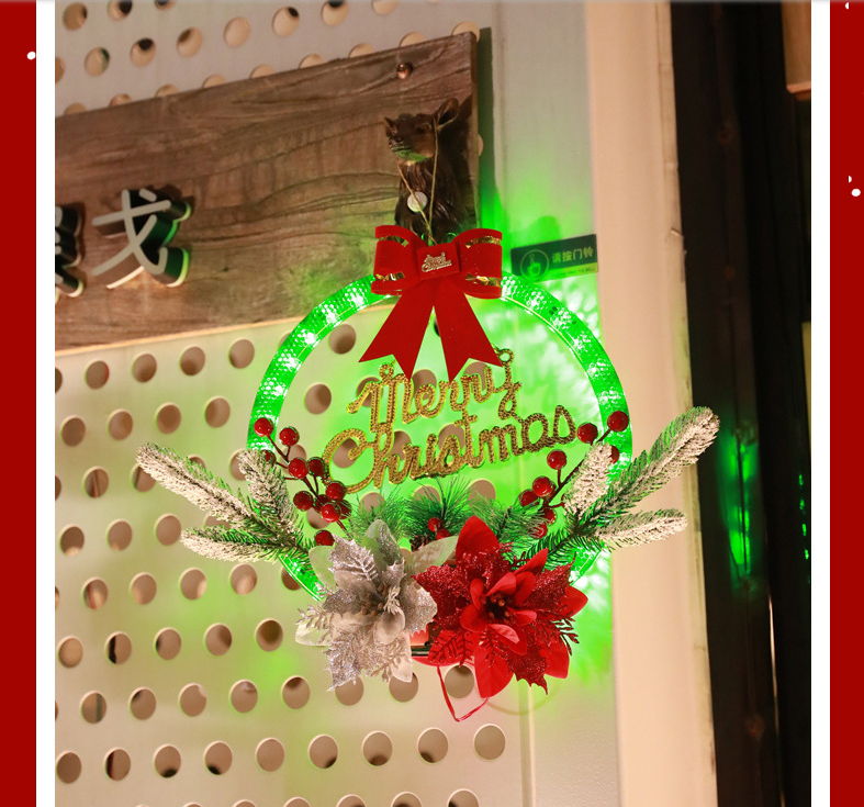 Christmas wreath lights, simulated red fruits, pine needles, decorative ornaments, window display items, ornaments