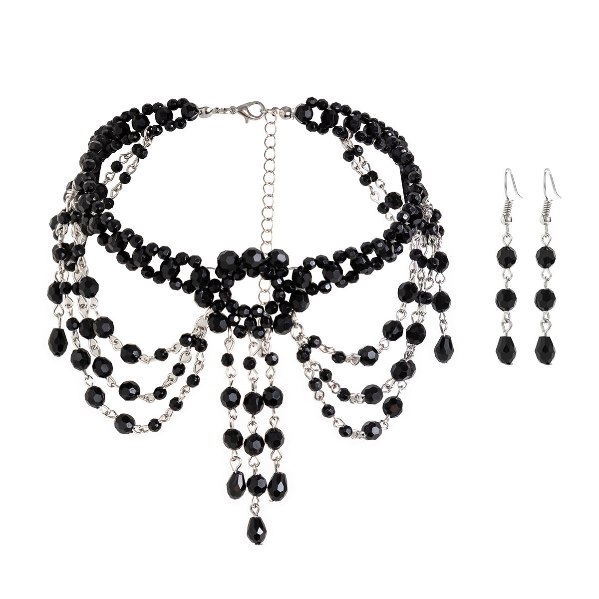 Gothic style beaded woven crystal choker set, female personality, dark tassel collar accessory
