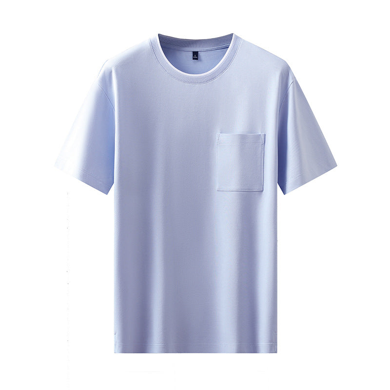 Short Sleeve T-Shirt Men Color Block Pocket Base Layer Men's Top