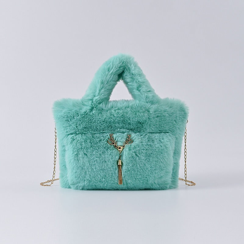 New Women's Imitation Rabbit Hair Handbag Plush Shoulder Bag Casual Versatile Imitation Crossbody Bag Fashion Large Capacity Bag