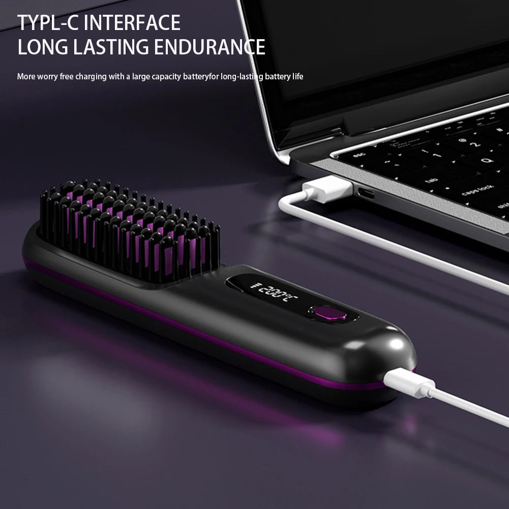 LCD wireless straightening comb rechargeable ceramic electric comb straightener portable negative ion non damaging heating comb