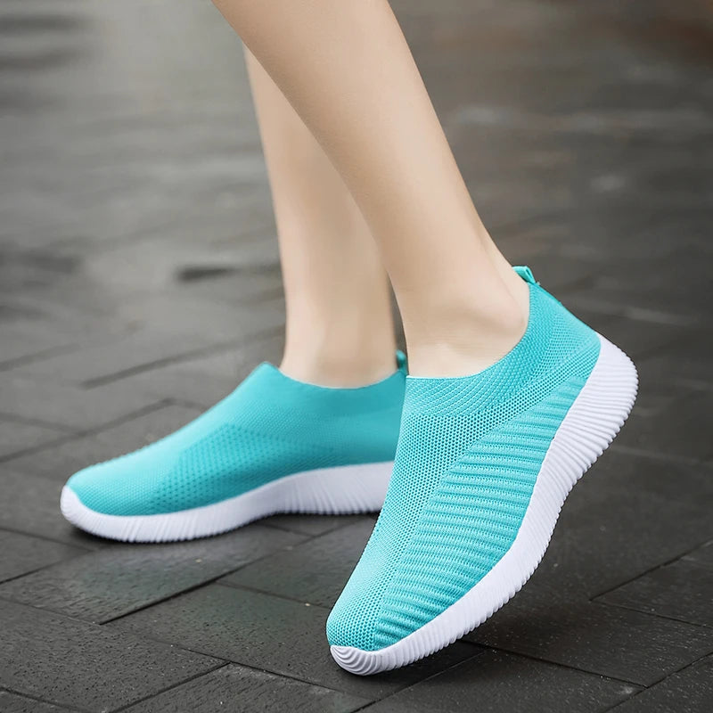 Rimocy Plus Size 43 Breathable Mesh Platform Sneakers Women Slip on Soft Ladies Casual Running Shoes Woman Knit Sock Shoes Flats