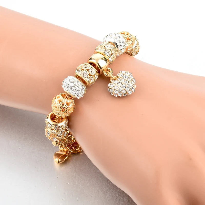 Szelam Luxury Crystal Heart Charm Bracelets & Bangles Gold Bracelets For Women Jewellery Pulseira Feminina Sbr160056
