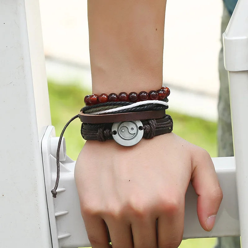 Punk Leather Bracelet Lucky Spade Straight Flush Poker Handmade Charm Bracelet Men Friendship homme Jewelry