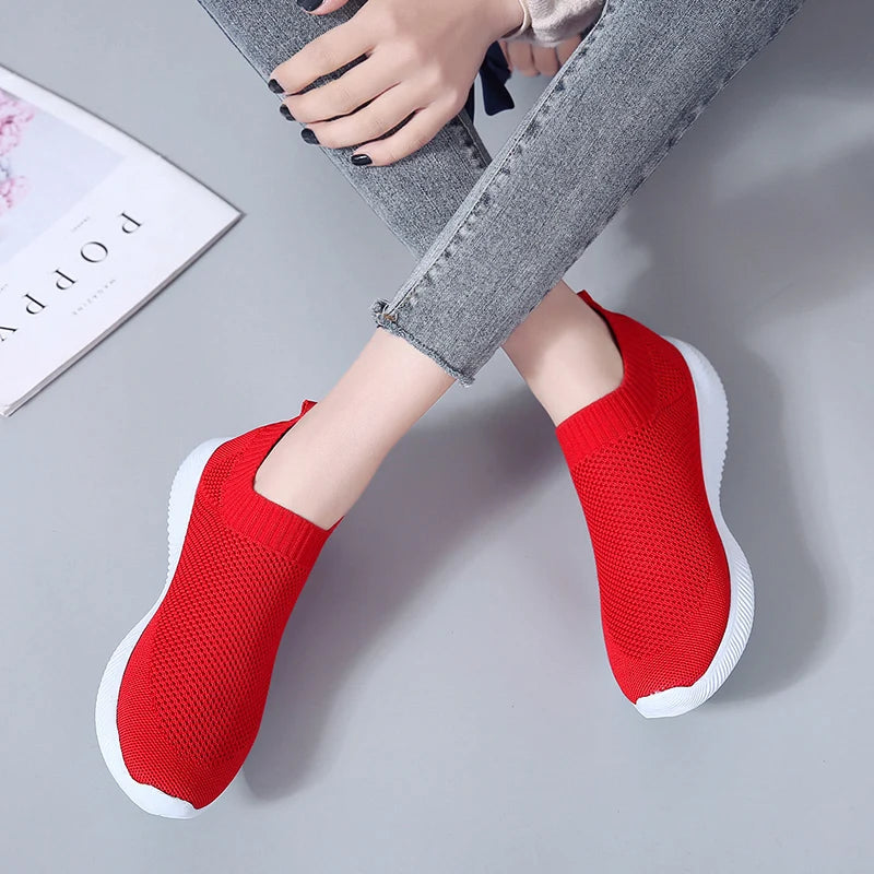 Rimocy Plus Size 43 Breathable Mesh Platform Sneakers Women Slip on Soft Ladies Casual Running Shoes Woman Knit Sock Shoes Flats