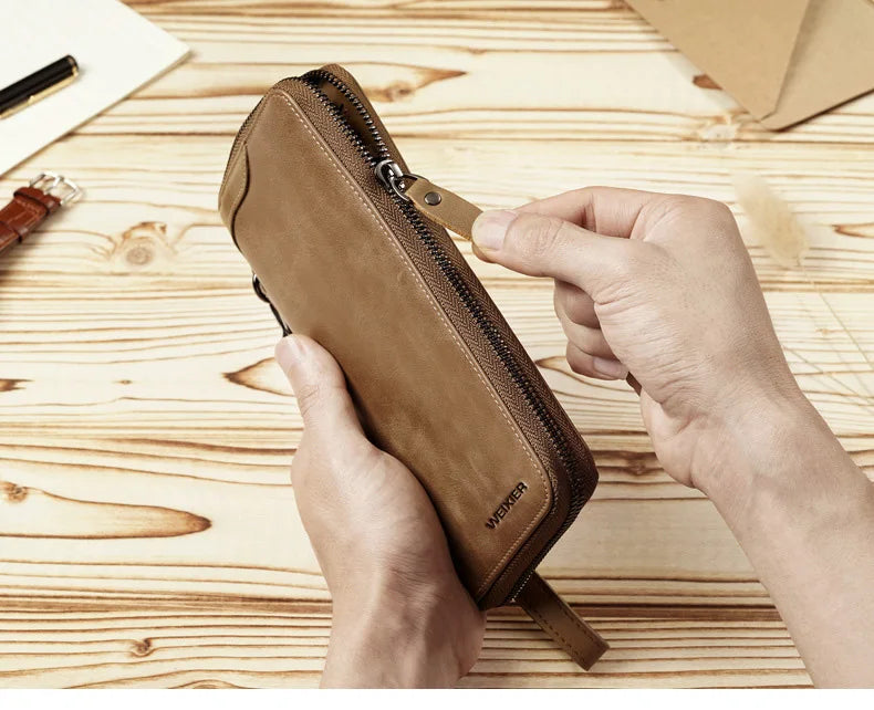 New Come Fashion Vintage Long Style Split Leather Men Wallet Soft For Business Casual Men Wallet Clutch Bags High Quality