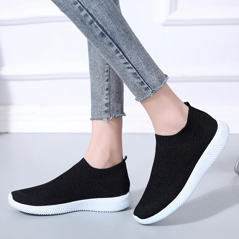 Rimocy Plus Size 43 Breathable Mesh Platform Sneakers Women Slip on Soft Ladies Casual Running Shoes Woman Knit Sock Shoes Flats