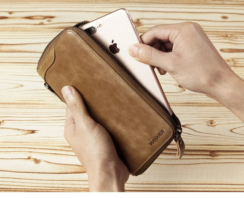 New Come Fashion Vintage Long Style Split Leather Men Wallet Soft For Business Casual Men Wallet Clutch Bags High Quality